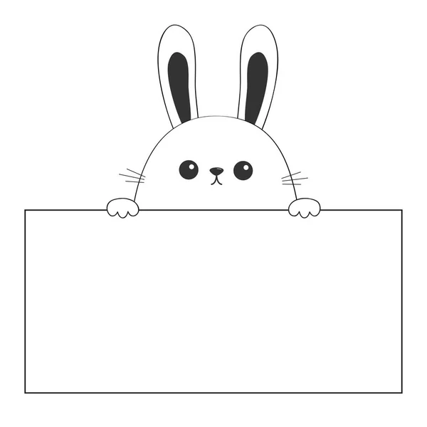 ウサギ幸せ顔頭アイコン紙ボード テンプレートに掛かっています 手を足します 輪郭線 面白い赤ちゃんうさぎ かわいい漫画のキャラクター 愛カードかわいい動物フラット デザインの白い背景ベクトル — ストックベクタ