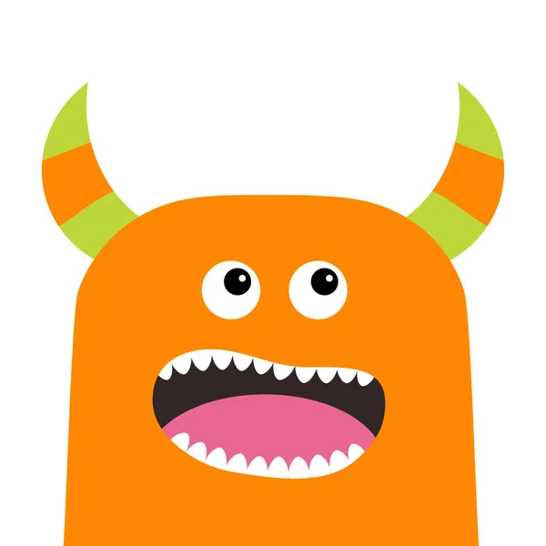 Monster scary screaming face head icon. Eyes, horns, fang tooth. Cute cartoon boo spooky character. Orange silhouette. Kawaii funny baby. Happy Halloween. Flat design. White background. Vector