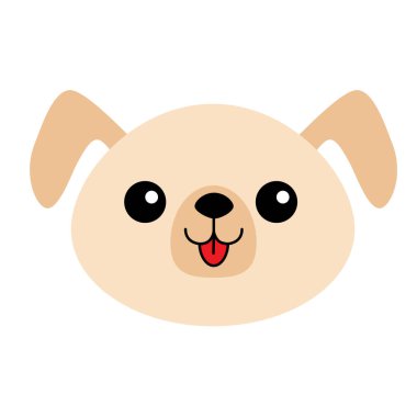 Köpek mutlu yuvarlak yüz baş siluet simge. Kahverengi renk. Sevimli çizgi film köpek karakteri. Kawaii hayvan. Komik bebek köpek. Sevgi tebrik kartı. Düz tasarım. Beyaz arka plan göl kenarında. Vektör