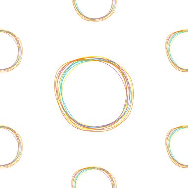 Renkli çizgi karalamak büyük daire noktaların geometrik soyut doku ile Seamless modeli. Beyaz arka plan. İzole. Düz tasarım. Vektör çizim