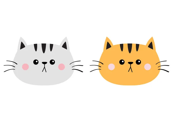 灰色オレンジ赤猫悲しい頭の顔シルエット アイコン セット ハローキティのかわいい漫画のキャラクター かわいい動物 面白い赤ちゃん子猫 愛のカードです フラットなデザイン ホワイト バック — ストックベクタ