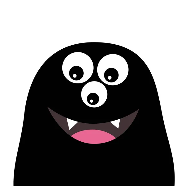 Smiling Monster Head Silhouette Thtee Eyes Teeth Tongue Black Funny — Stock Vector