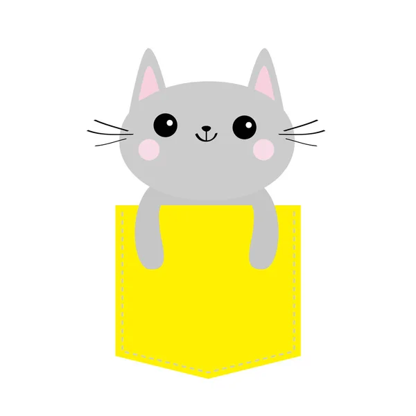 Gato Bolso Amarelo Personagem Desenho Animado Bonito Gatinho Cinzento Gatinho — Vetor de Stock