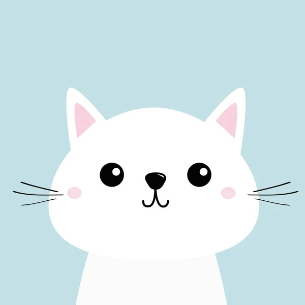 Weiße Katzenkätzchen Lustige Kopf Babygesicht Schnurrbärte Niedliche Kawaii Zeichentrickfigur Rosa — Stockvektor