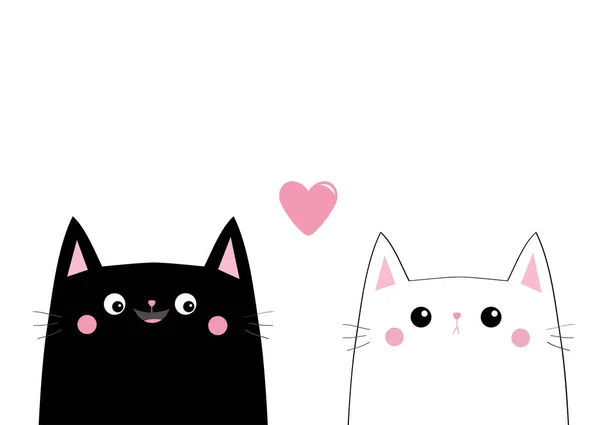 黒と白の猫顔 愛のカップルは 白で隔離 — ストックベクタ