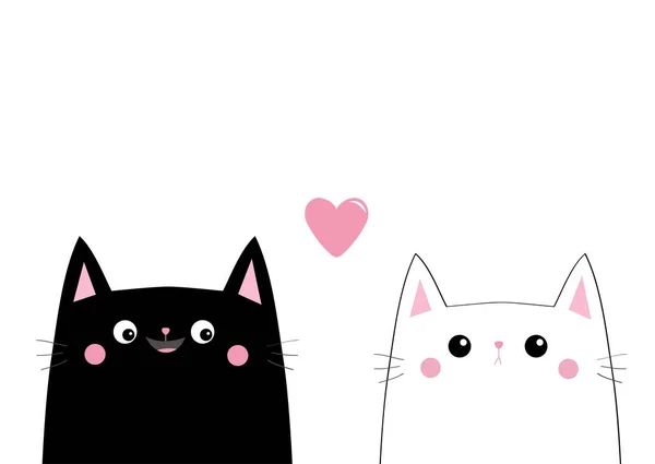 Caras Gatos Blancos Negros Pareja Amor Aislada Blanco — Vector de stock