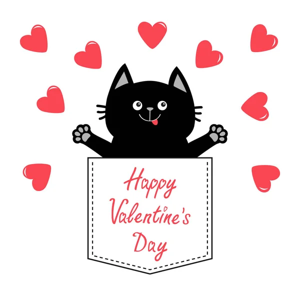 Happy Valentines Day Cat Pink Pocket Isolated White — Stock Vector