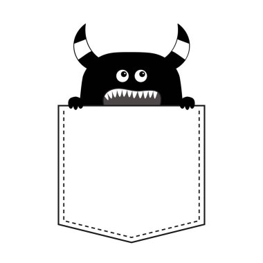 Beyaz arka plan üzerinde izole cebinde siluet siyah canavar