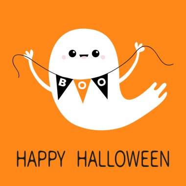 Kiraz kuşu bayrak Boo tutan uçan hayalet ruhu.