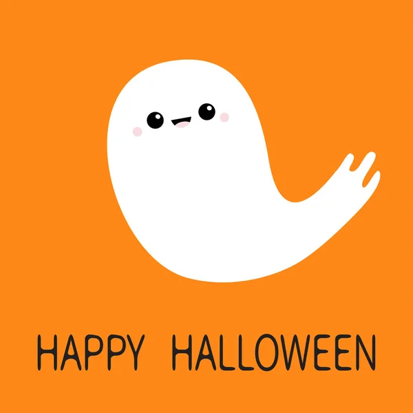 Happy Halloween Vliegende Ghost Geest Een Oranje Achtergrond — Stockvector