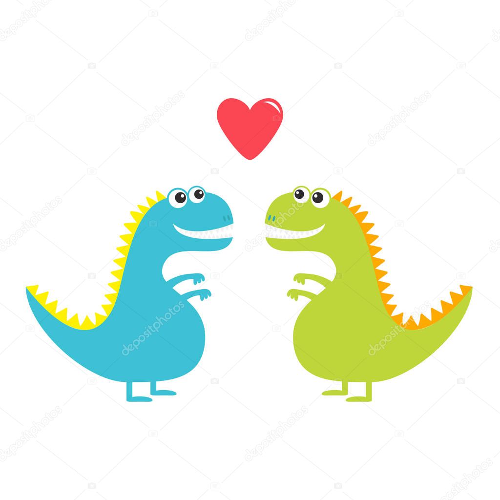 Couple of dinosaurs in love isolated on white background