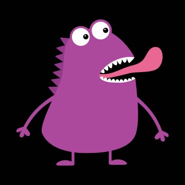 Sevimli mor canavar simge siyah arka plan üzerine