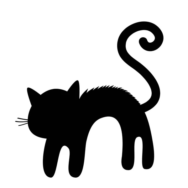 Verängstigte Katze Bogen Zurück Silhouette Isoliert Auf Weißem Hintergrund — Stockvektor