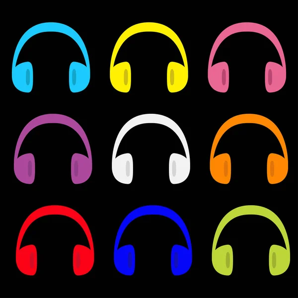Słuchawki Słuchawki Zestaw Ikon Kolorowe Sylwetka Karta Muzyczna Płaska Konstrukcja — Wektor stockowy