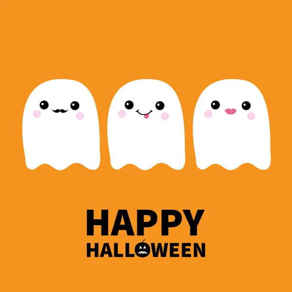 Joyeux Halloween Trois Fantômes Volants Montrant Langue Les Moustaches Les — Image vectorielle