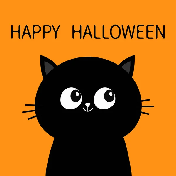 万圣节快乐 黑猫坐在剪影 可爱的卡通人物 宠物宝宝收藏贺卡 平面设计 橙色背景 — 图库矢量图片