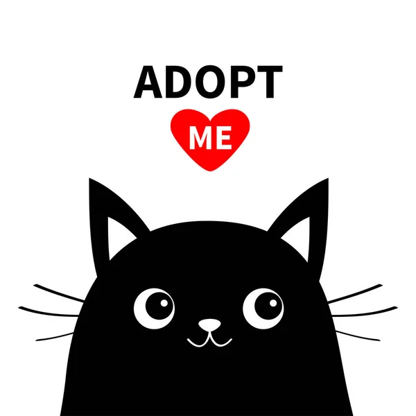 Adopt Dont Buy Black Cat Face Silhouette Red Heart Pet — Stock Vector