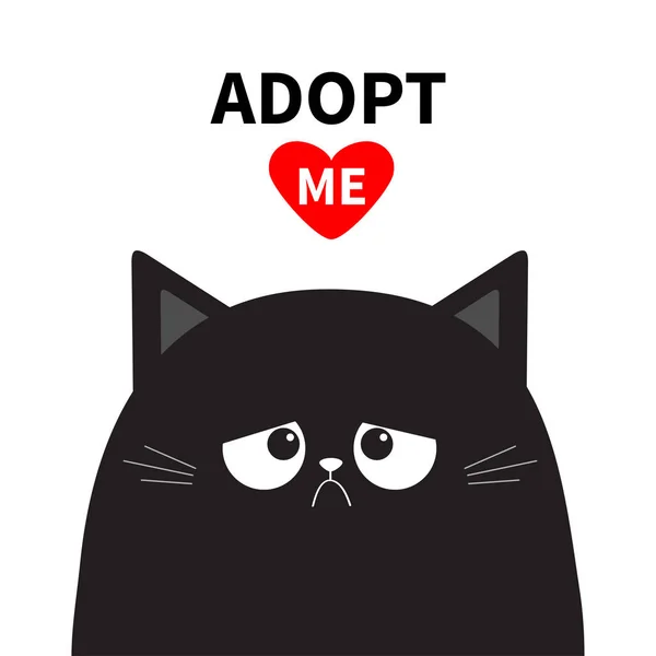 Adoptadme Compres Negro Silueta Cara Gato Triste Corazón Rojo Adopción — Vector de stock