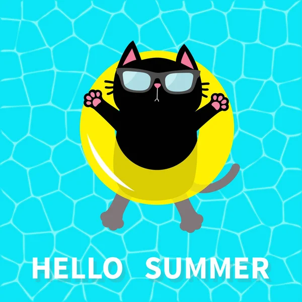 Halo Summer Air Kolam Renang Kucing Hitam Mengambang Kolam Kuning - Stok Vektor