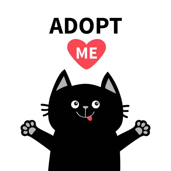 Cartoon Schwarze Katze Auf Weißem Hintergrund Mit Schriftzug Adoptieren Mich — Stockvektor