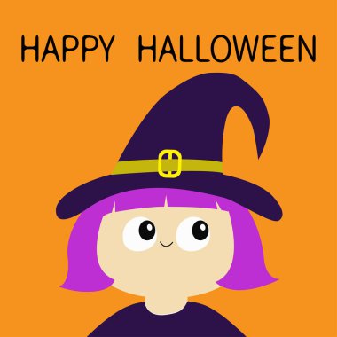 Çizgi film kız cadı kostüm turuncu zemin üzerine