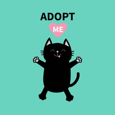 Çizgi film siyah kedi yazı yeşil zemin üzerine etmek evlat edinmek beni, evde beslenen hayvan evlat edinmek kavramı