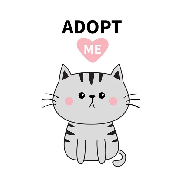 Silhouette Chat Gris Adoptez Moi Coeur Rose Adoption Animaux Domestiques — Image vectorielle