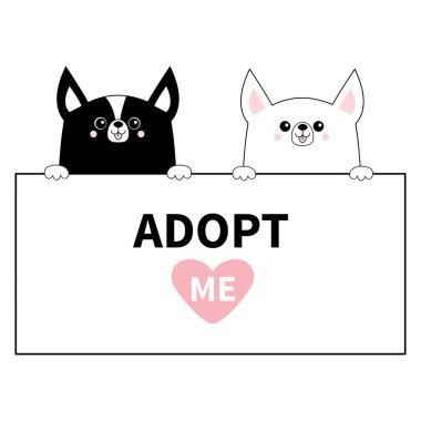 Chihuahua köpek baş yüz kağıt tahtaya asılı ayarlayın. Beni evlat. El pençe. Kalp. Pet evlat edinmek. Evsiz hayvan sevimli çizgi film köpek karakteri yardım. Komik bebek köpek. Düz tasarım. Beyaz arka plan vektör