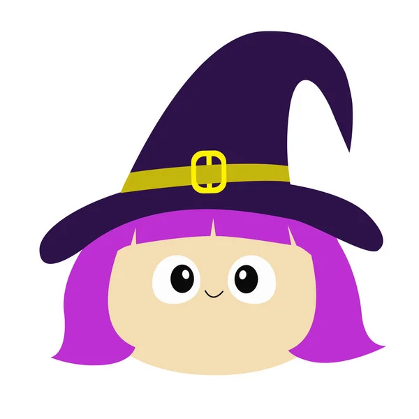 Cara Bruja Con Sombrero Rizado Feliz Halloween Dibujos Animados Divertido — Vector de stock