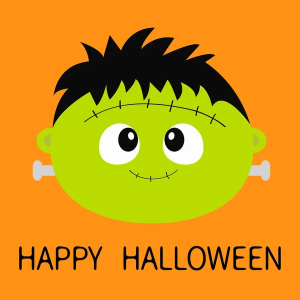 Feliz Halloween Frankenstein Zombie Monstruo Redondo Icono Cara Lindo Personaje — Vector de stock