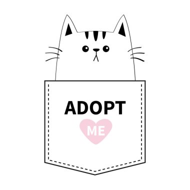 Cebinde oturan kedi. Beni evlat. Pembe kalp. Sevimli çizgi hayvanlar. Yavru kedi kitty karakter. Kesik çizgi. Evde beslenen hayvan hayvan koleksiyonu. T-shirt tasarım bebek arka plan izole düz tasarım vektör çizim