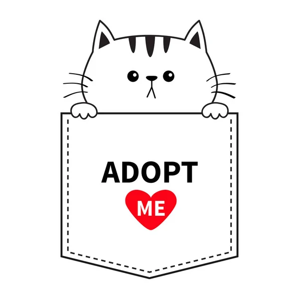Přijmout Roztomilý Kočka Kapse Držení Rukou Tlapky Červené Srdce Kreslené — Stockový vektor