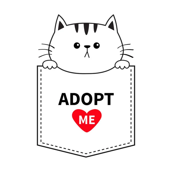 Şirin Kedi Cebinde Pençeleri Ellerimi Beni Evlat Kırmızı Kalp Karikatür — Stok Vektör