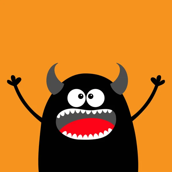 Cute Black Silhouette Monster Face Happy Halloween Cartoon Colorful Scary — Stock Vector