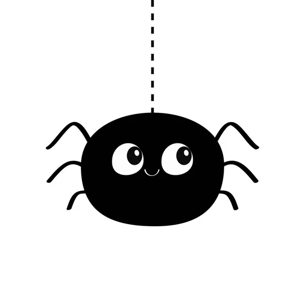 Silhouette Araignée Noire Accrochée Toile Trait Drôle Insecte Grands Yeux — Image vectorielle