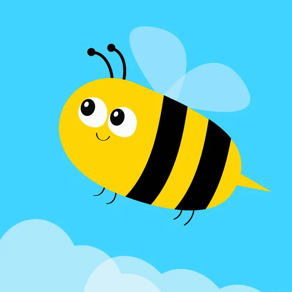 Vliegende Bee Pictogram Grote Ogen Schattige Cartoon Grappige Baby Caharacter — Stockvector