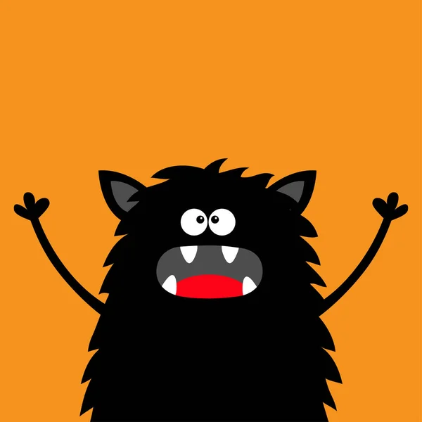 Linda Silueta Negra Monstruo Cara Icono Feliz Halloween Dibujos Animados — Vector de stock