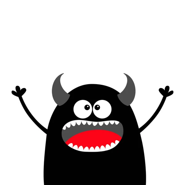 Niedlichen Schwarzen Silhouette Monster Gesicht Fröhliches Halloween Cartoon Bunte Unheimlich — Stockvektor