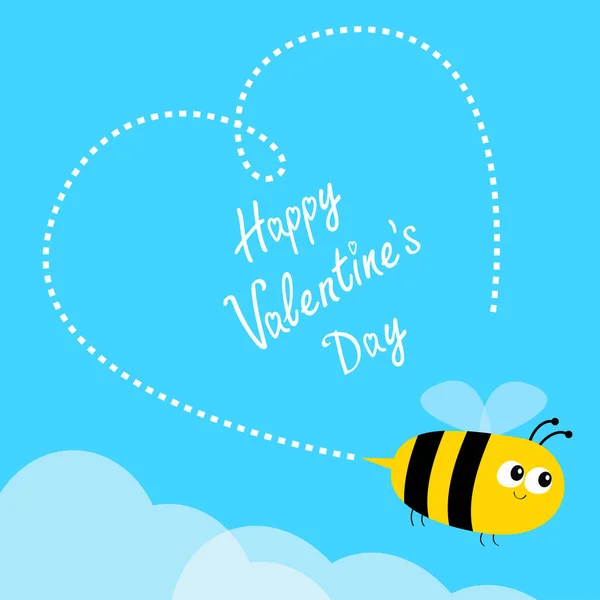 Happy Valentines Day Vliegende Bee Pictogram Dash Lijn Hart Grote — Stockvector