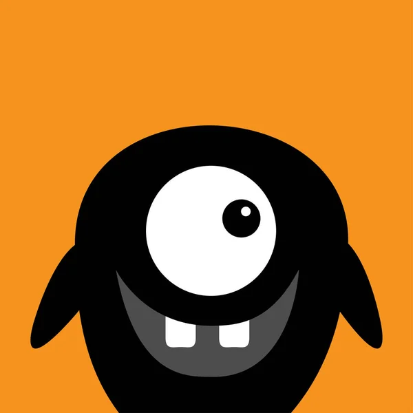 Jolie Silhouette Noire Monstre Visage Icône Joyeux Halloween Dessin Animé — Image vectorielle