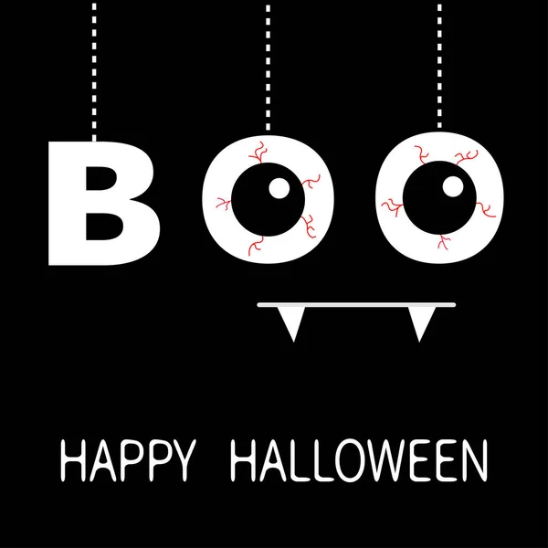 Joyeux Halloween Mot Suspendu Boo Texte Globes Oculaires Veines Sanglantes — Image vectorielle