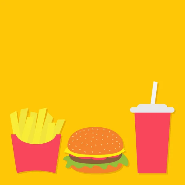 Hranolky Bramborové Papírové Krabičce Obálky Burger Soda Nápojového Skla Slámou — Stockový vektor