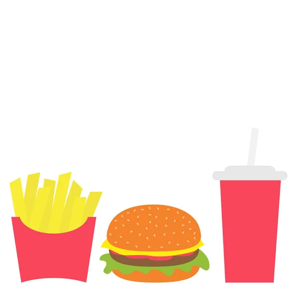 Hranolky Bramborové Papírové Krabičce Obálky Burger Soda Nápojového Skla Slámou — Stockový vektor