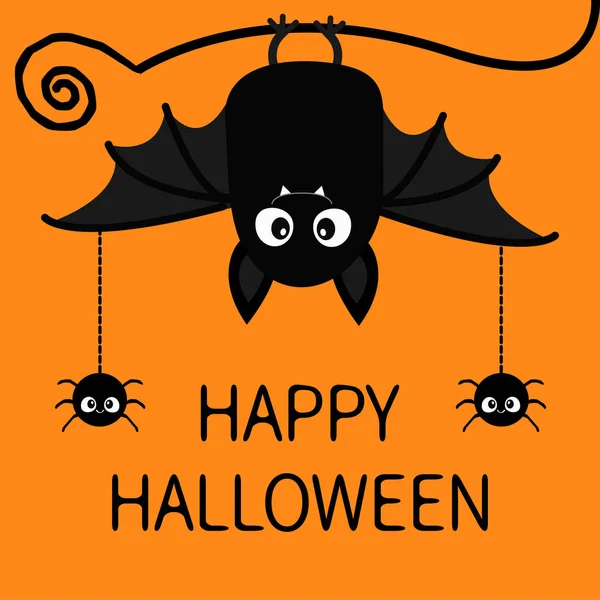 Happy Halloween Bat Spiders Insect Hanging Cute Cartoon Baby Character — Stock Vector