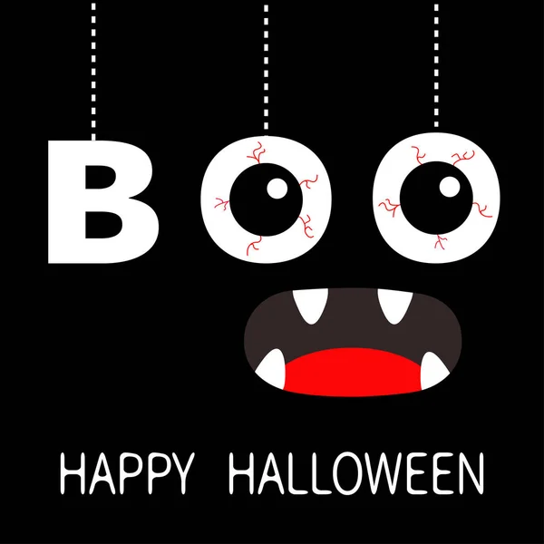 Joyeux Halloween Mot Suspendu Boo Texte Globes Oculaires Veines Sanglantes — Image vectorielle