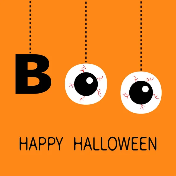 Happy Halloween Hanging Word Boo Text Eyeballs Bloody Veins Dash — Stock Vector