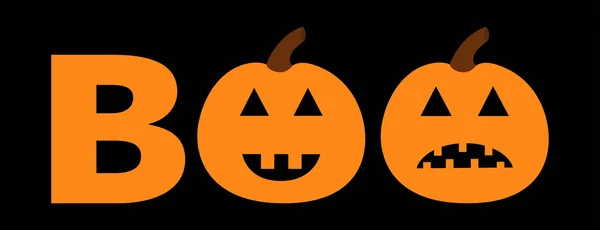 Slovo Boo Text Úsměvem Smutně Dýňová Silueta Veselý Halloween Banner — Stockový vektor