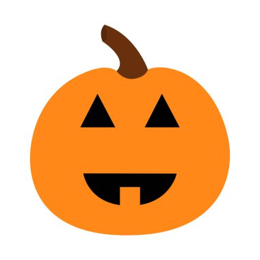 Balkabağı. Komik ürpertici güler yüz. Cadılar Bayramınız Kutlu Olsun. Sevimli çizgi bebek karakter. Tebrik kartı. Beyaz arka plan. İzole. Düz tasarım. Vektör çizim