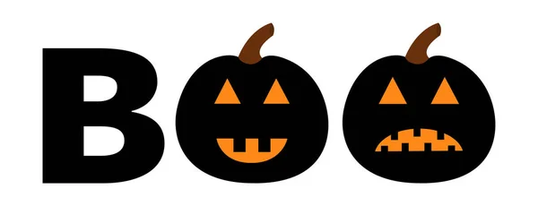 Word Boo Text Set Smiling Sad Black Pumpkin Silhouette Happy — Stock Vector