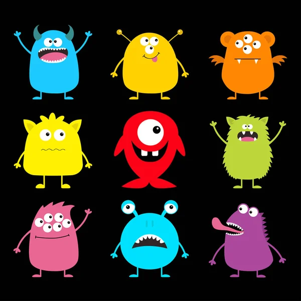 Joyeux Halloween Ensemble Icône Monstre Mignon Dessin Animé Personnage Drôle — Image vectorielle